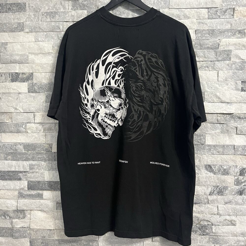 Men's Darc Sports Hell Has To Wait Fire Skulls Black T-Shirt Size Large 567/100